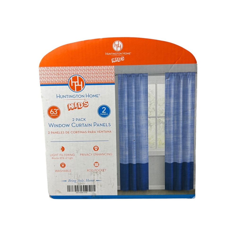 Huntington Home Kids 2 Pack Window Curtain Panels Blue Ombre 27x63 Light Filter